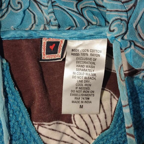 Forbidden Women M Artsy Multicolored Light Hoodie Shirt Sheer Beaded Long Sleeve - Picture 2 of 7